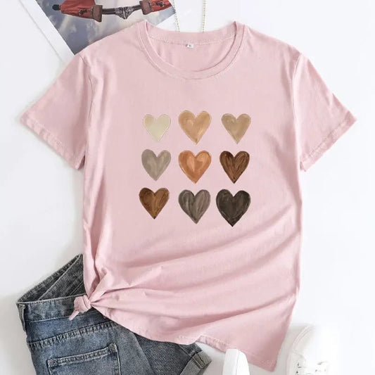 LIGHT PINK TSHIRT BROWN HEARTS