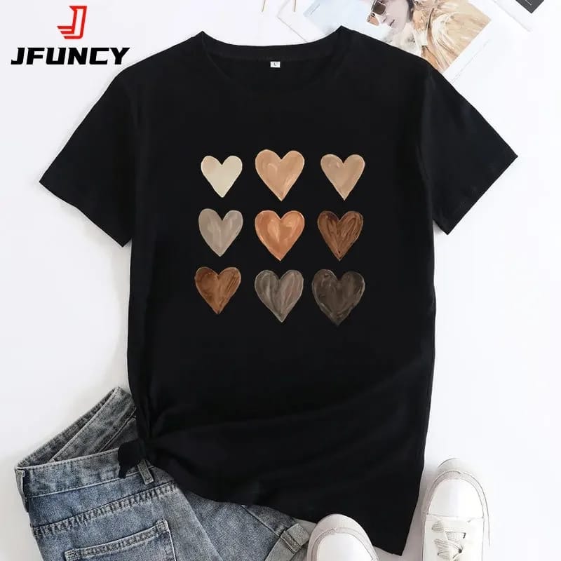 BLACK TSHIRT BROWN HEARTS