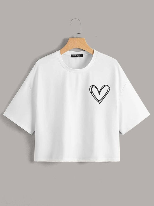 WHITE CROP TSHIRT SHREDDED HEART POCKET