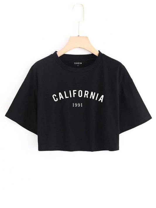 BLACK CROP TSHIRT CALIFORNIA 1991