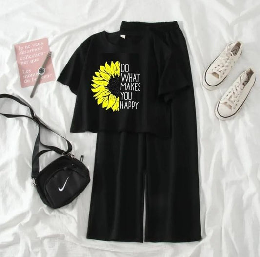 BLACK TSHIRT DO WHAT MAKES YOU HAPPY SUNFLOWER WITH BLACK FLAPPER