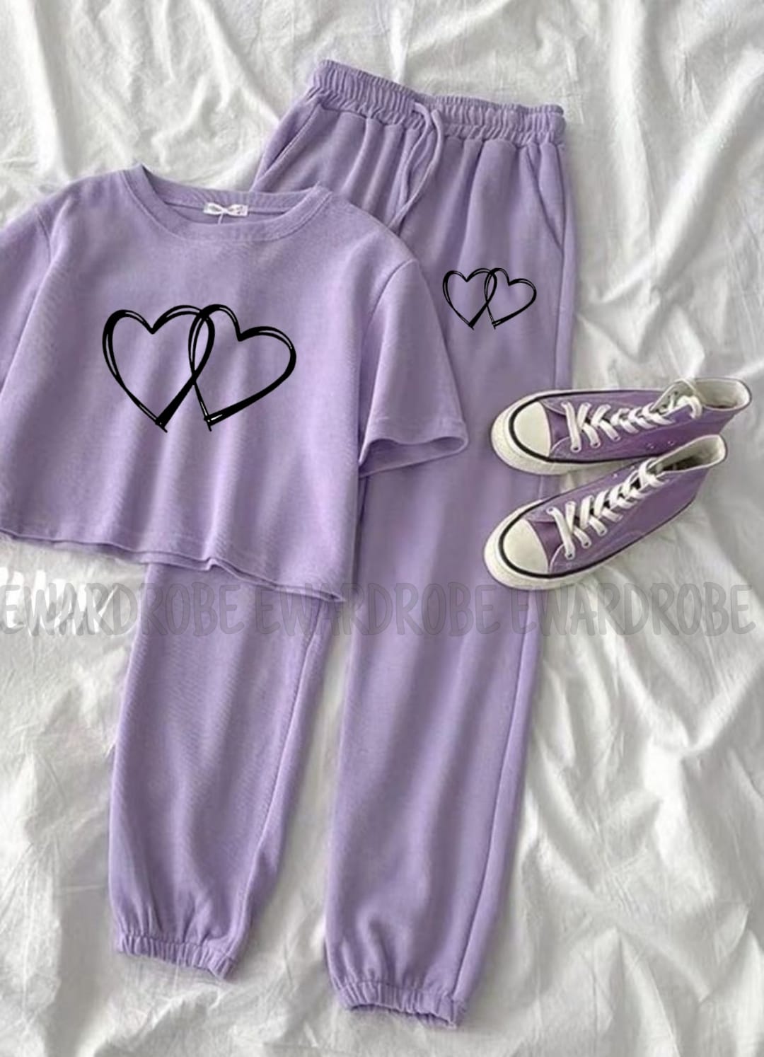 LILAC TSHIRT HEART IN HEART WITH LILAC TROUSER HEART IN HEART POCKET