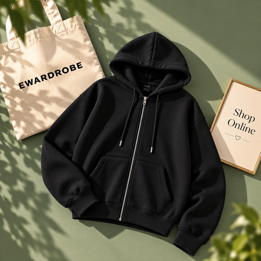 Basic Black Zipper Hoodie