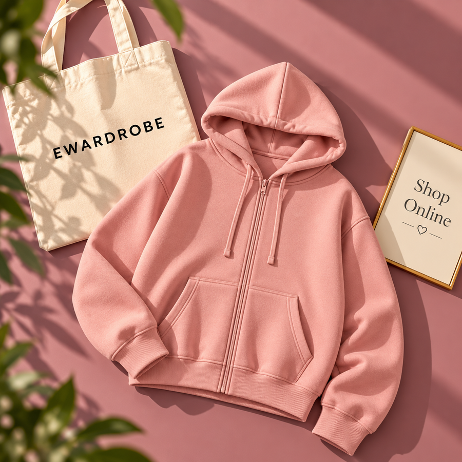 Basic Baby Pink Zipper Hoodie