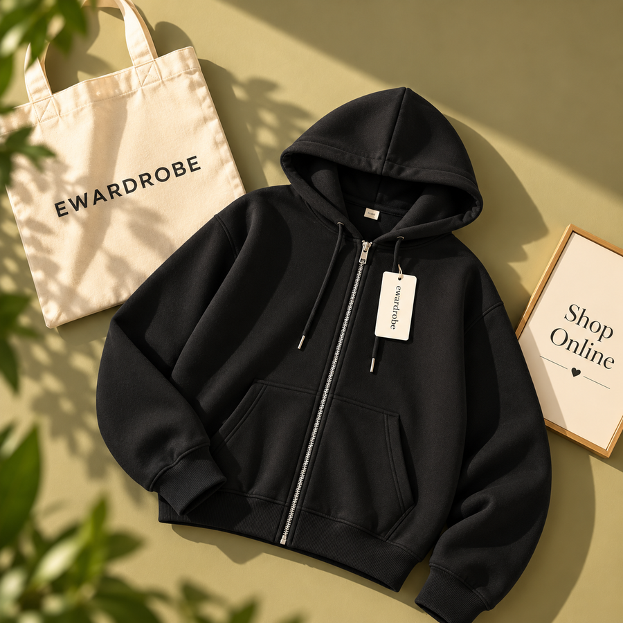 Basic Black Zipper Hoodie