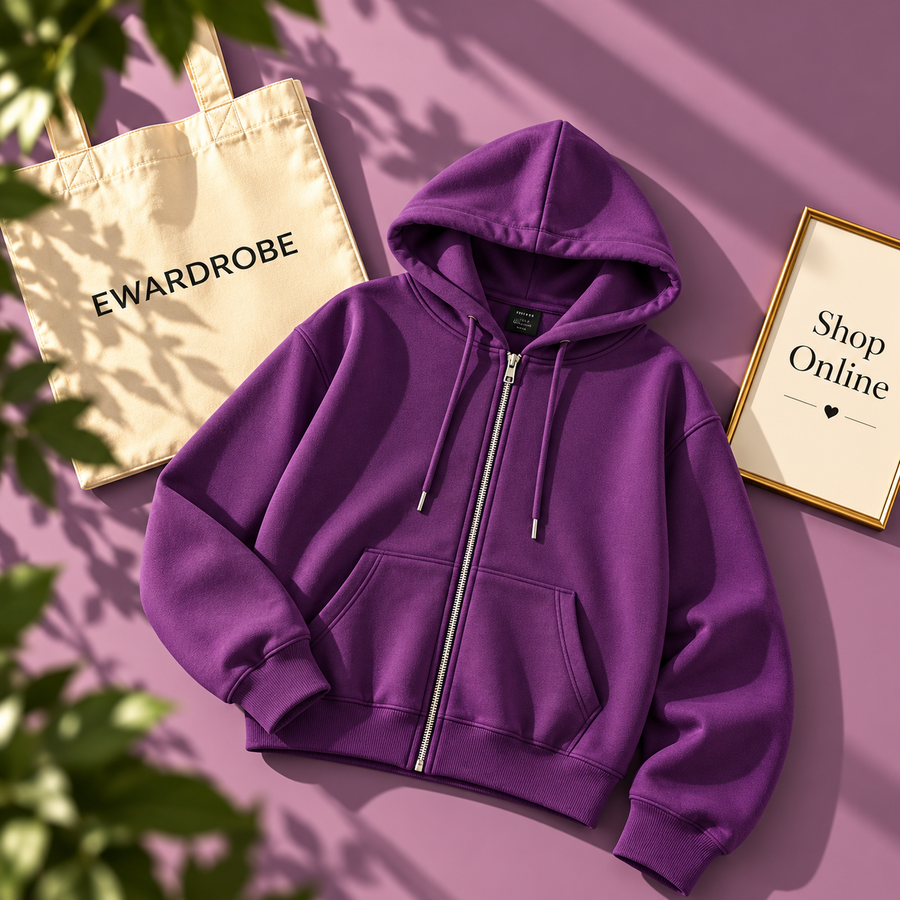 Basic Dark Purple Zipper Hoodie