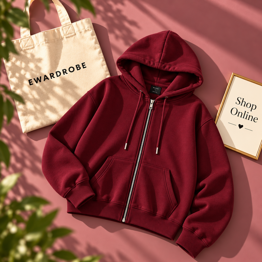 Basic Maroon Zipper Hoodie