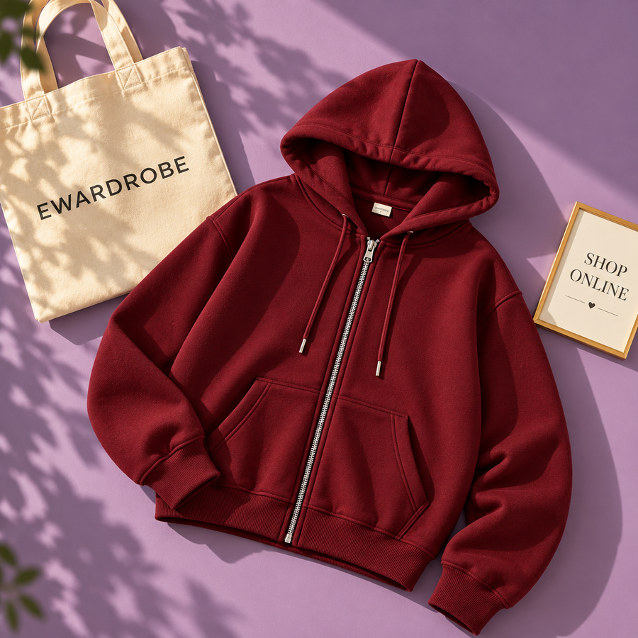 Basic Maroon Zipper Hoodie