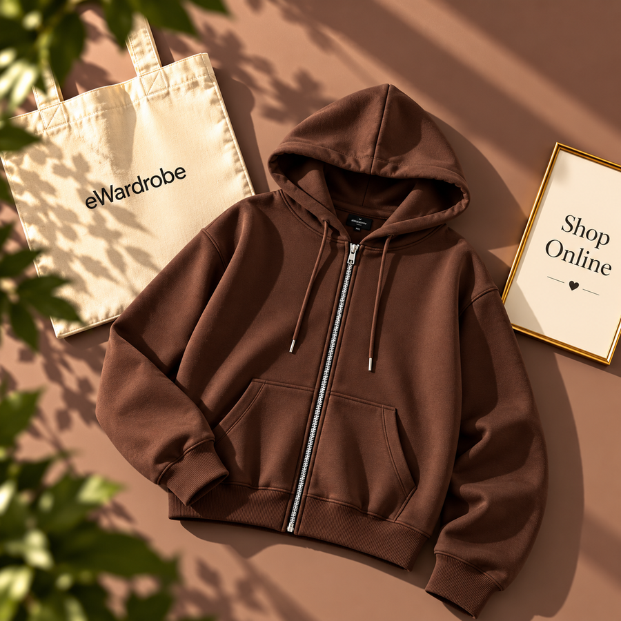 Basic Brown Zipper Hoodie