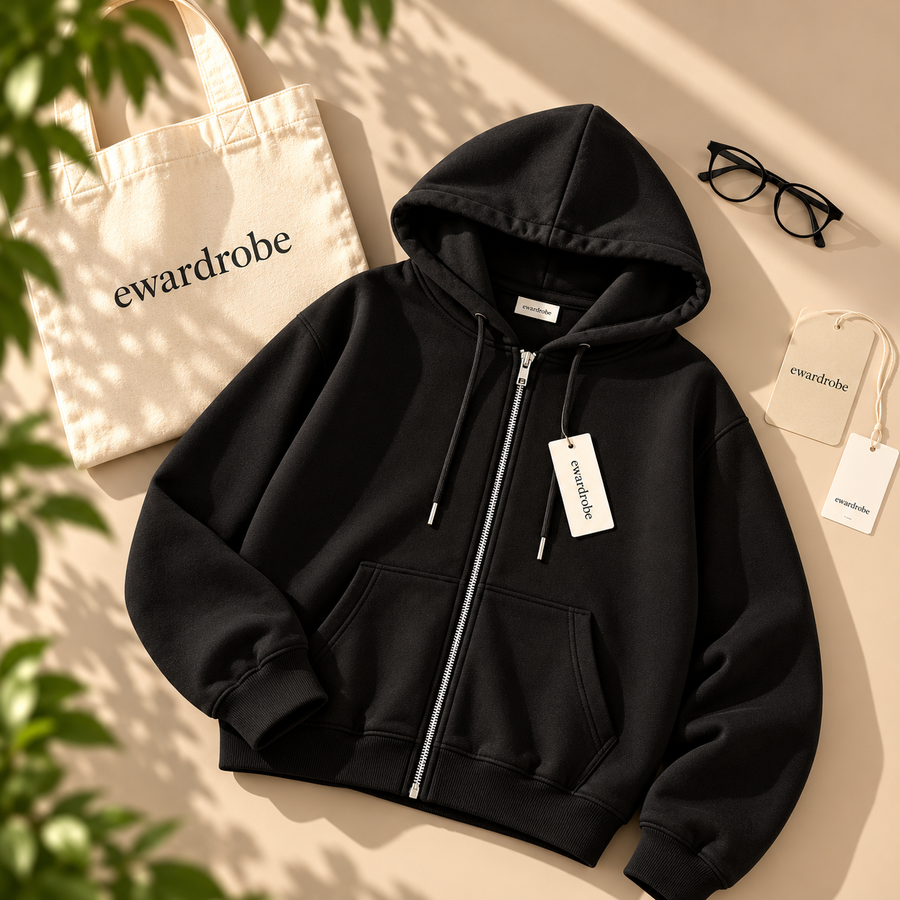 Basic Black Zipper Hoodie
