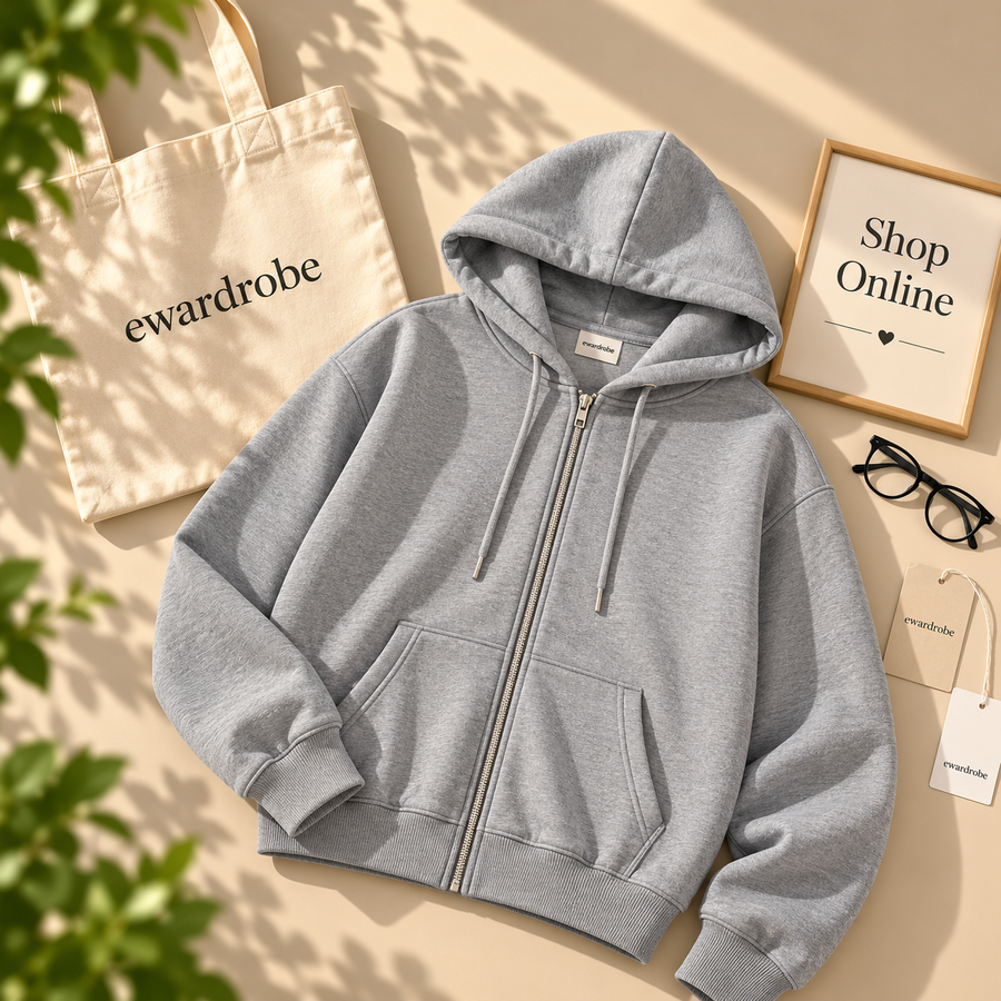 Basic Grey Zipper Hoodie