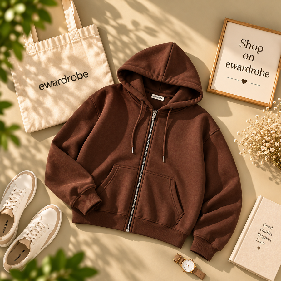 Basic Brown Zipper Hoodie