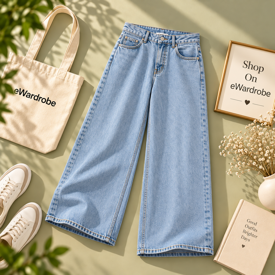 Icy Mid-Blue Wide Leg Jeans