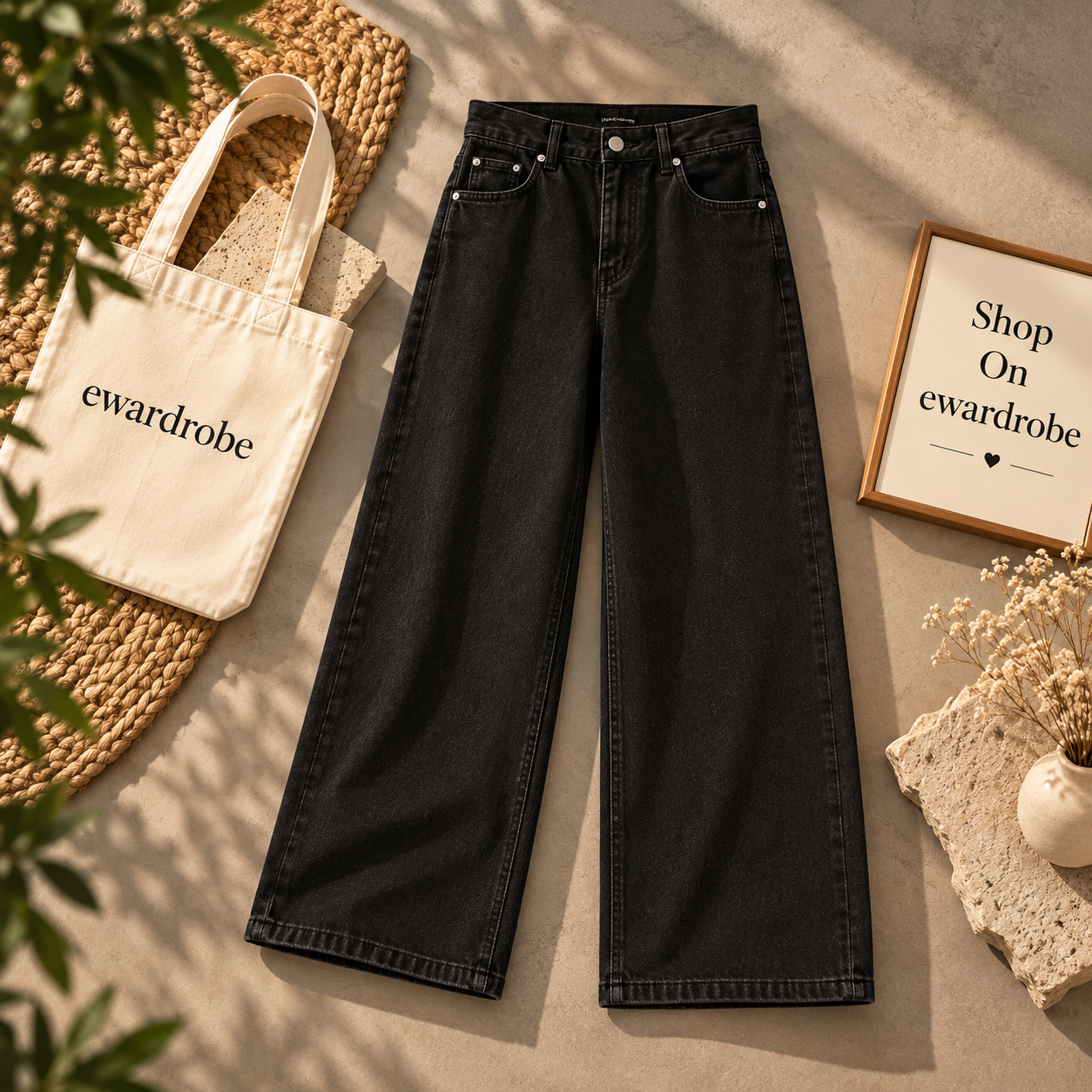 High Waisted Black Wide Leg Jeans