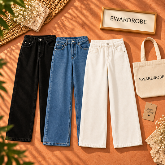 Pack of 3 Wide Leg Jeans (Black, White & Mid Blue)