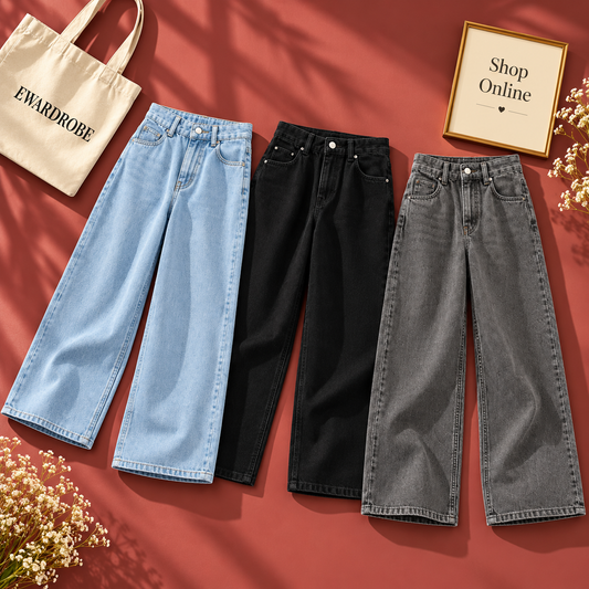 Pack of 3 Wide Leg Jeans (Ice Blue, Malaysian Black & Jet Black)