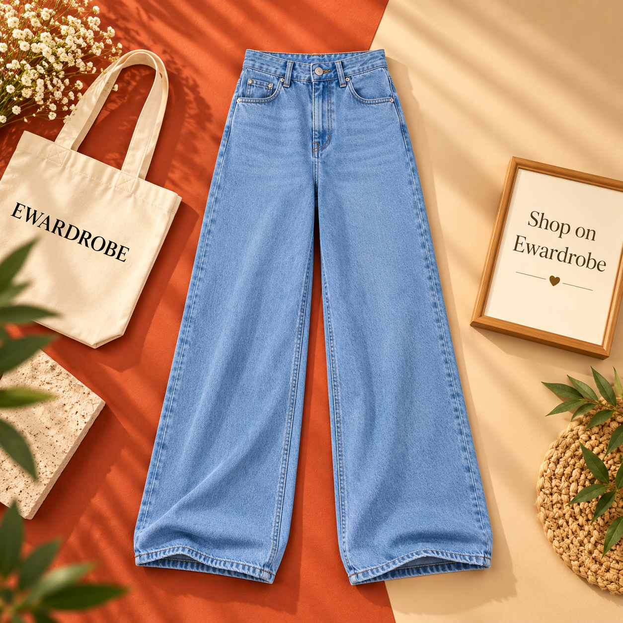 Sky Blue Wide Leg Jeans