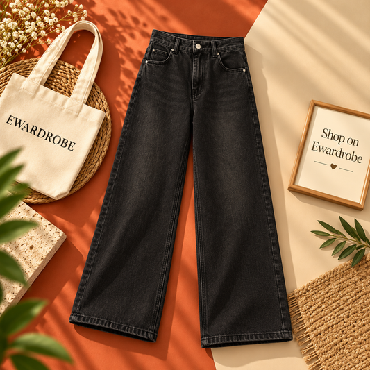 Malaysian Black Wide Leg Jeans