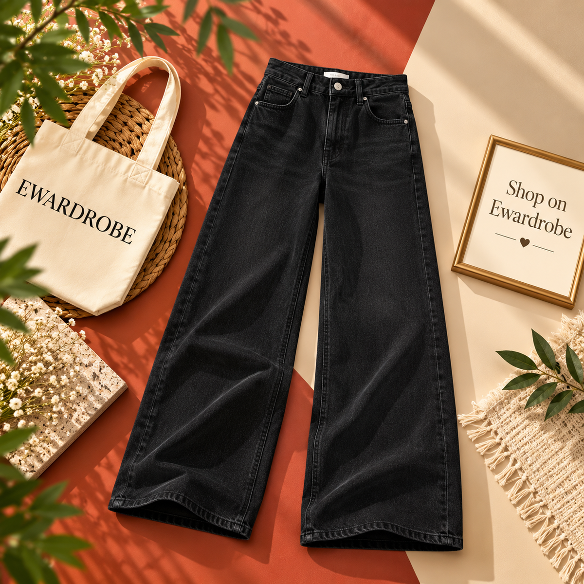High Waisted Black Wide Leg Jeans