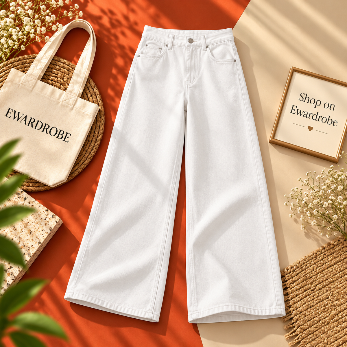 High Waisted White Wide Leg Jeans