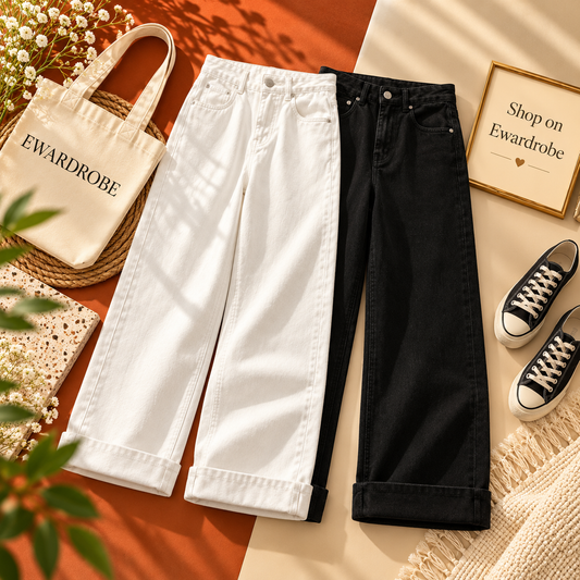 Pack Of 2 Wide Leg Jeans (Black And White)