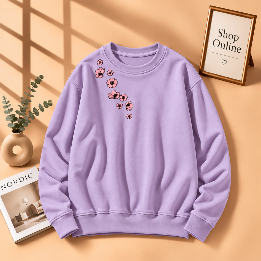 Pink Shoulder Flower Sweatshirt