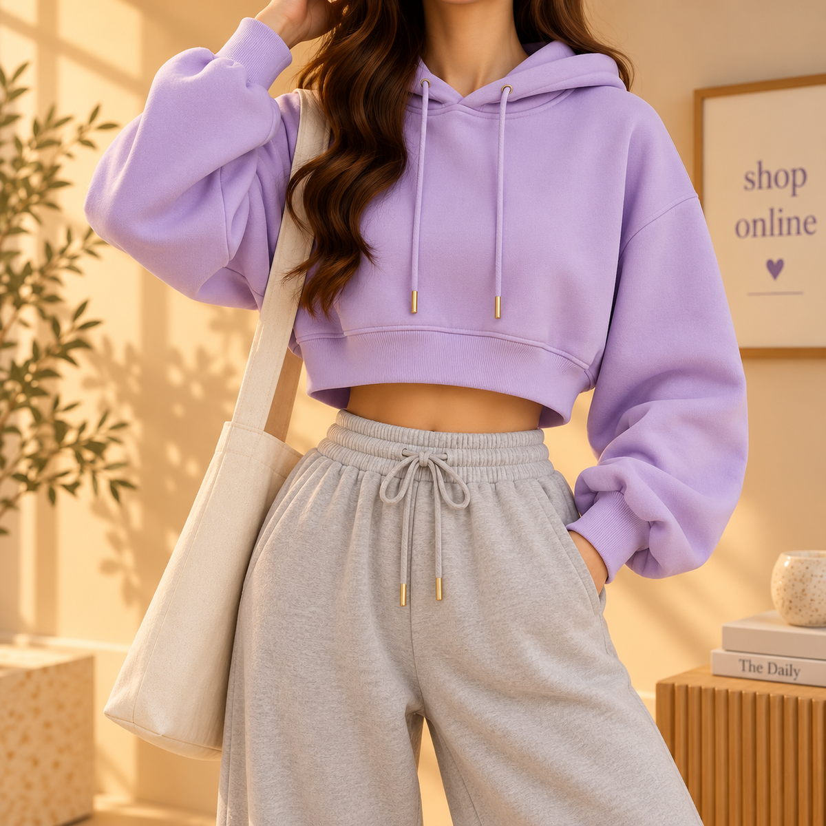 Basic Lilac Crop Hoodie