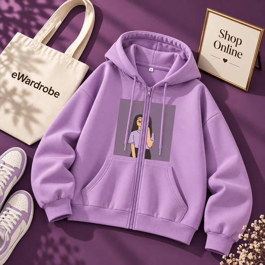 Purple Background Girl Lilac Zipper Hoodie
