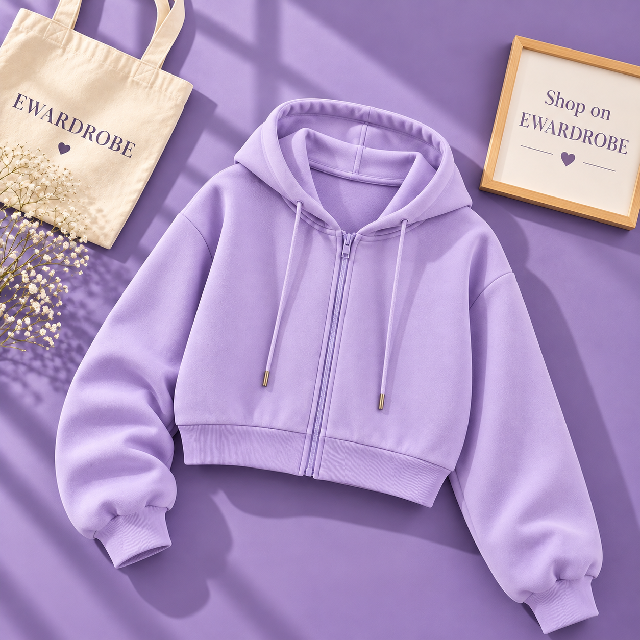 Basic Lilac Zipper Crop Hoodie