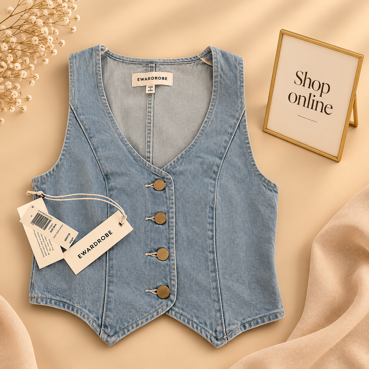 Fitted Denim Vest Ice Blue