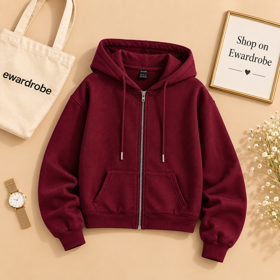 Basic Maroon Zipper Hoodie
