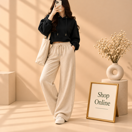 Basic Black Crop Hoodie With Beige Flapper