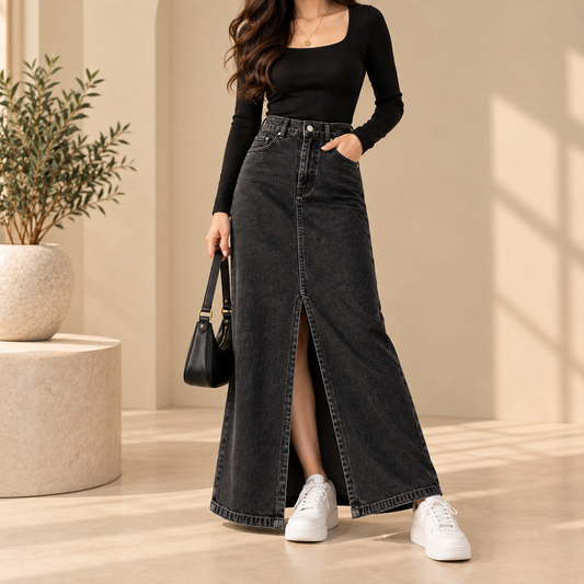 Black Denim Skirt