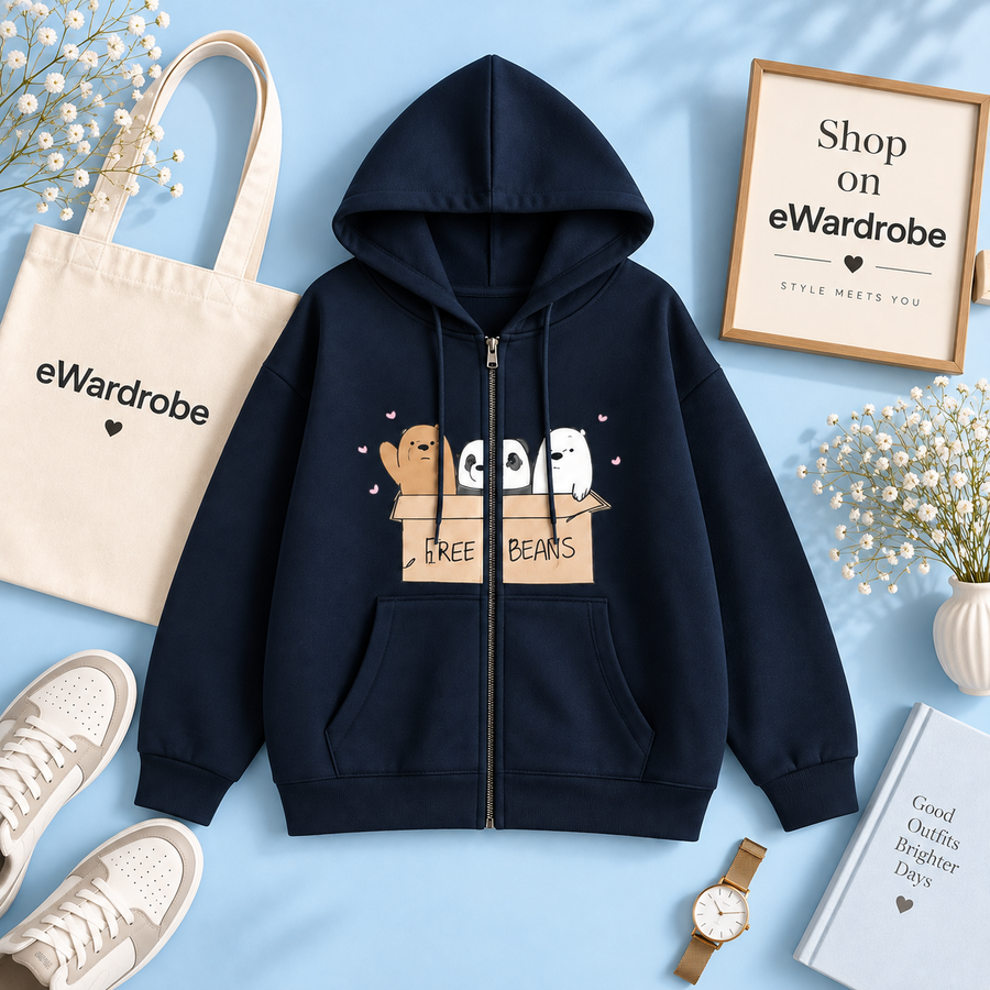 Black Zipper Hoodie Free Bears