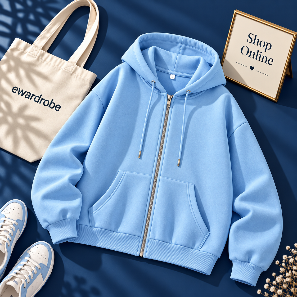 Basic Sky Blue Zipper Hoodie