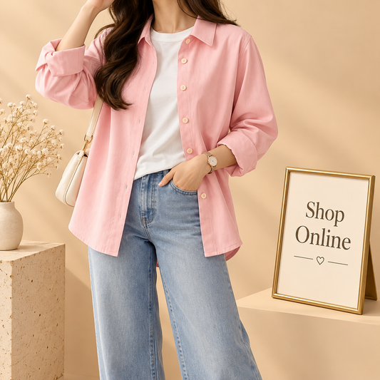 Pink Button Down Shirt With White Inner Tee