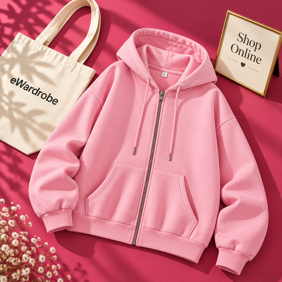 Basic Baby Pink Zipper Hoodie