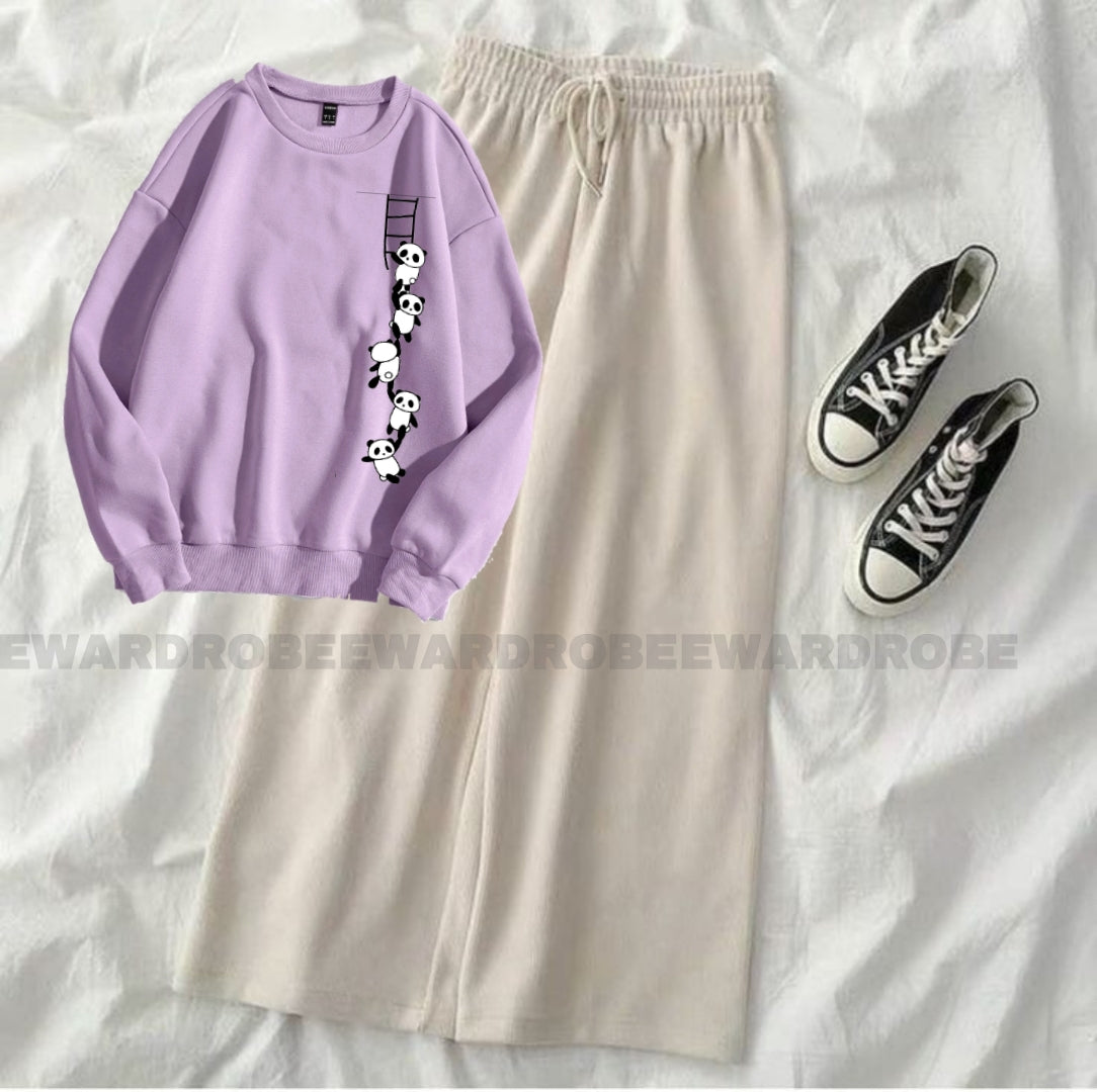 PANDA LADDER LILAC SWEATSHIRT WITH BEIGE FLAPPER