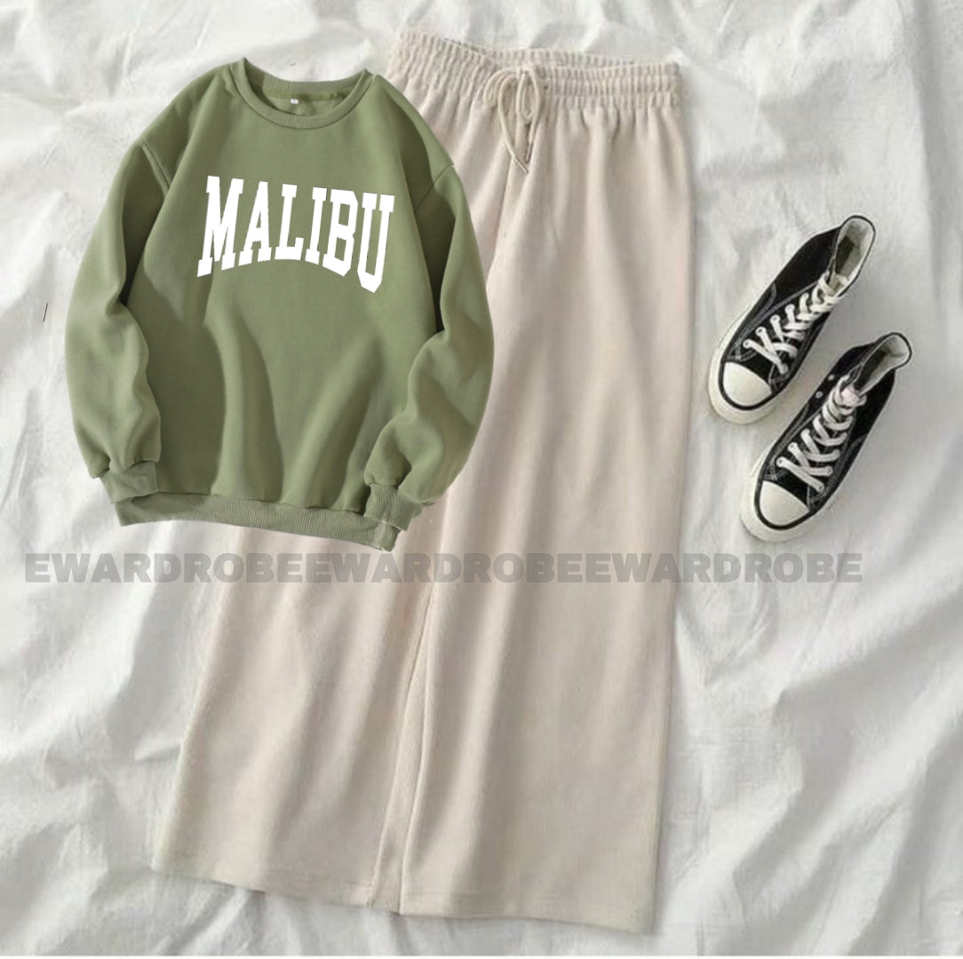 Malibu olive green sweatshirt with beige flapper