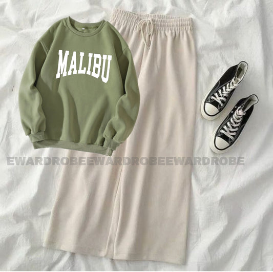 Malibu olive green sweatshirt with beige flapper