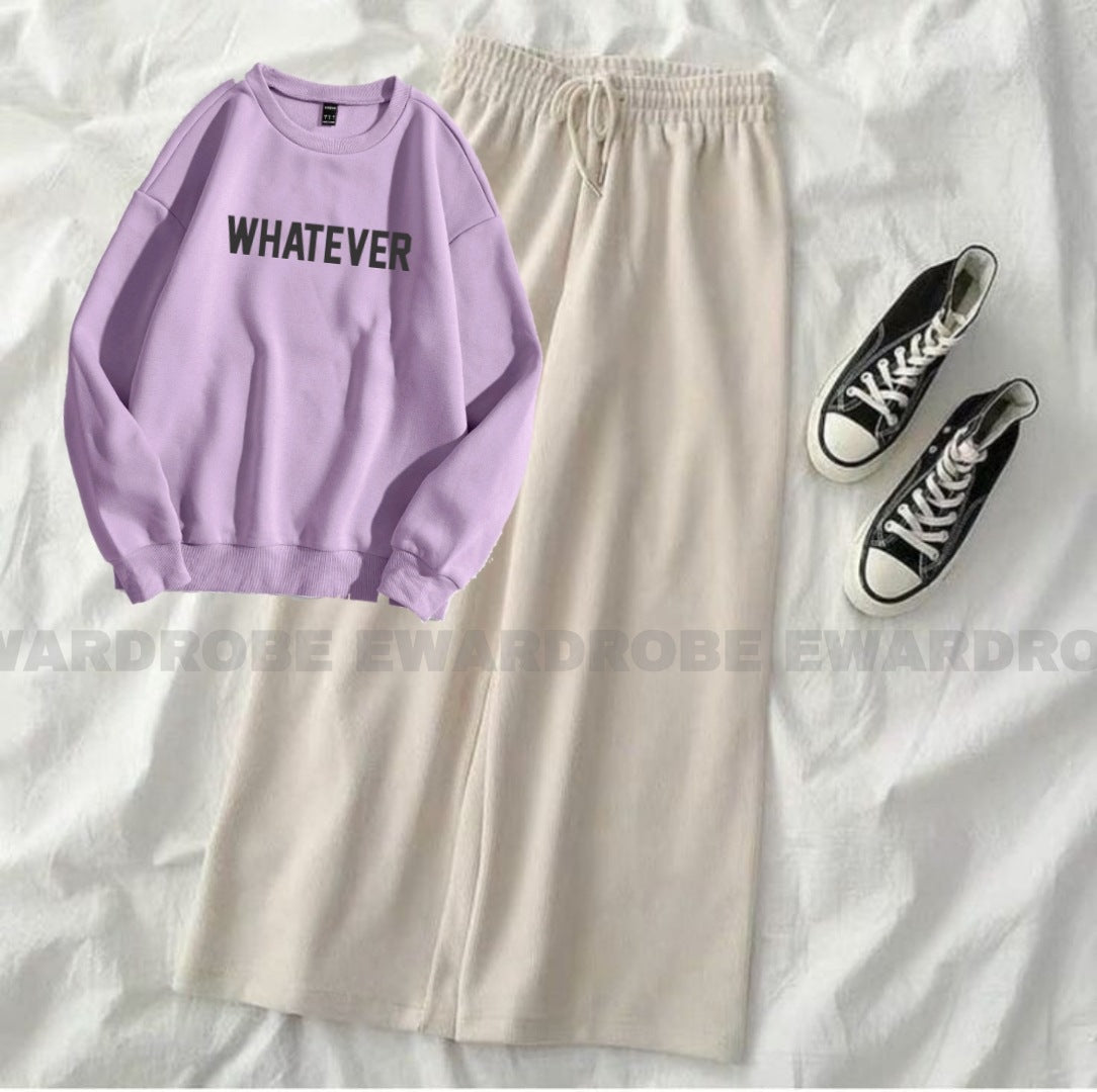 WHATEVER LILAC SWEATSHIRT WITH BEIGE FLAPPER