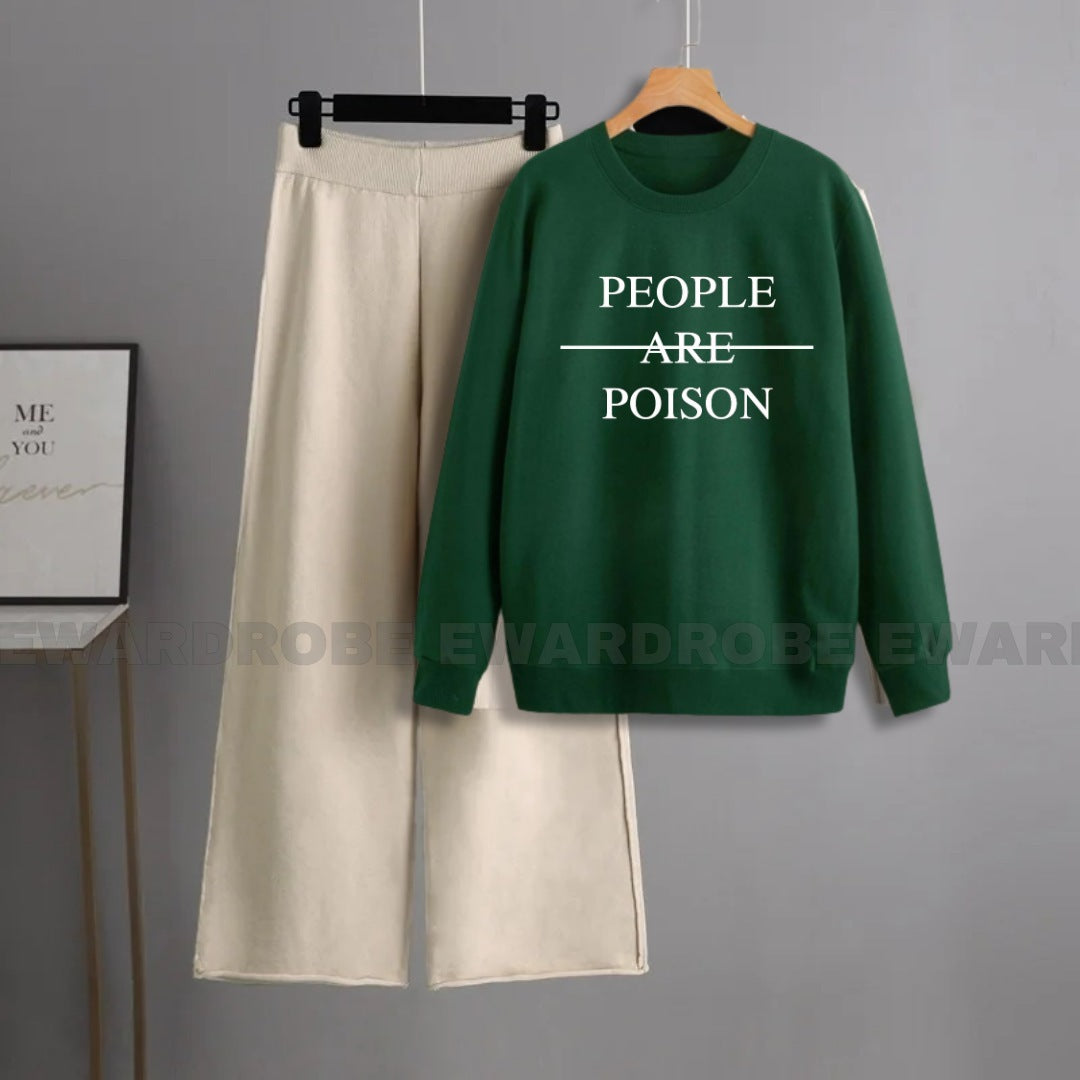 PEOPLE ARE POISON BOTTLE GREEN SWEATSHIRT WITH BEIGE FLAPPER