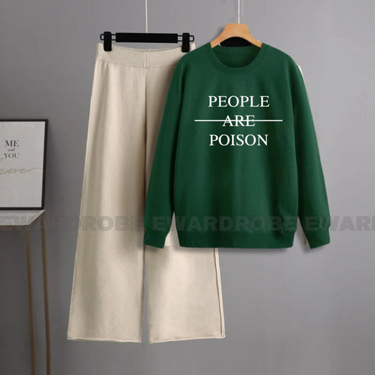 PEOPLE ARE POISON BOTTLE GREEN SWEATSHIRT WITH BEIGE FLAPPER