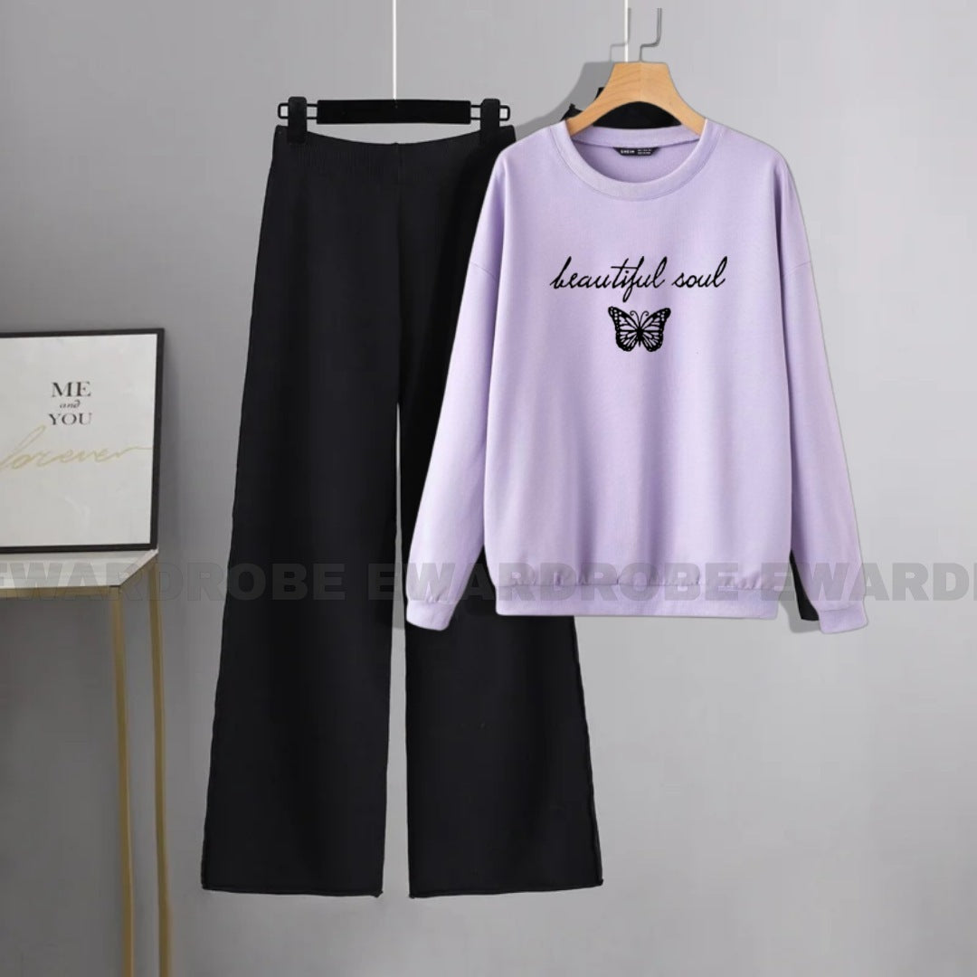 BEAUTIFUL SOUL BUTTERFLY LILAC SWEATSHIRT WITH BLACK FLAPPER