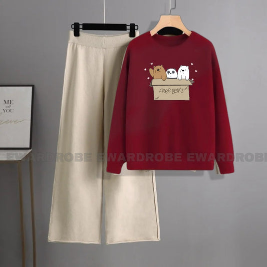 MAROON SWEATSHIRT FREE BEAR WITH BEIGE FLAPPER