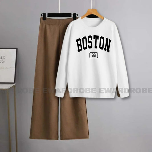 BOSTON WHITE SWEATSHIRT WITH BROWN FLAPPER