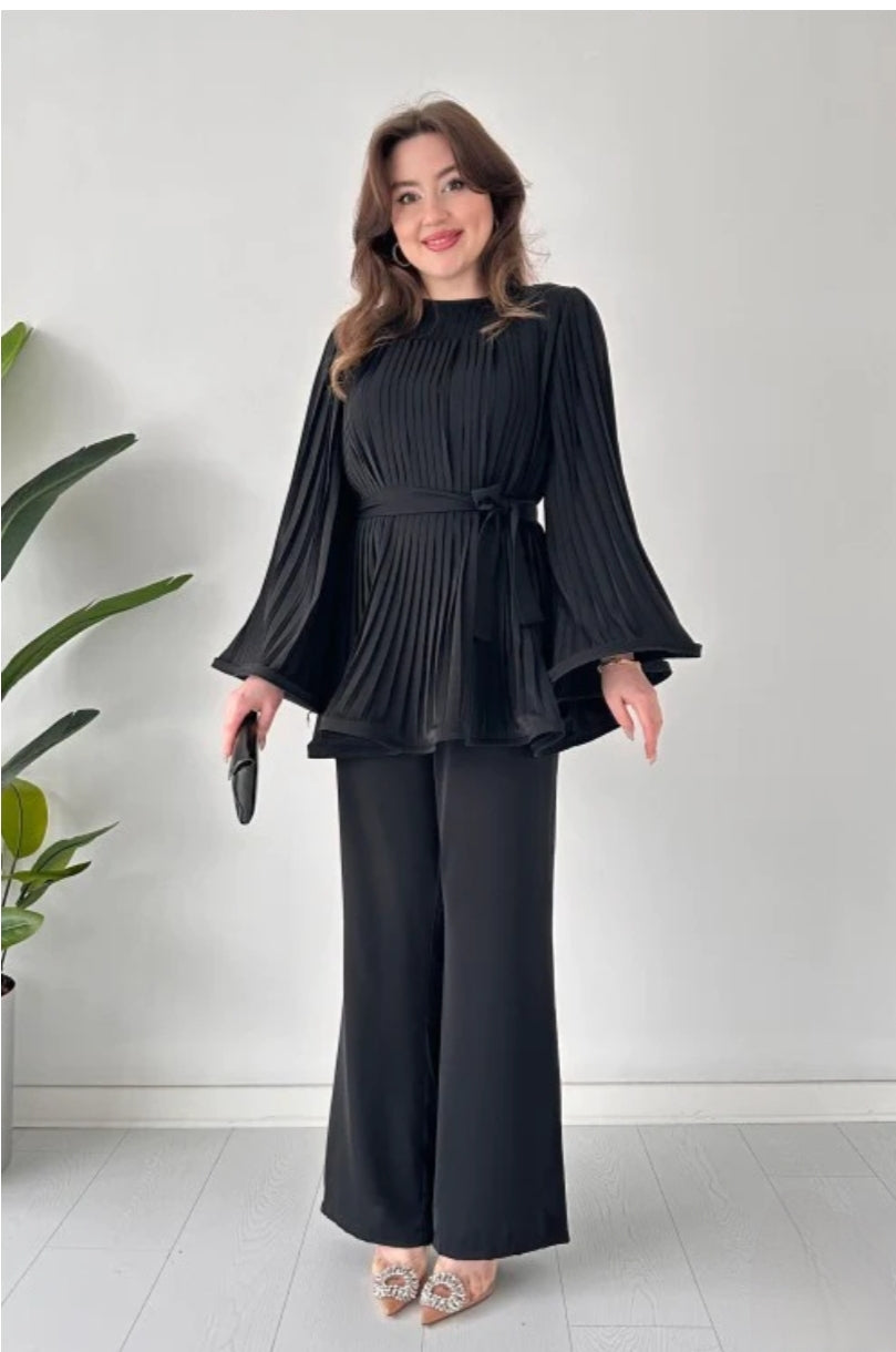 BLACK PLEATED FROCK CO ORD SET