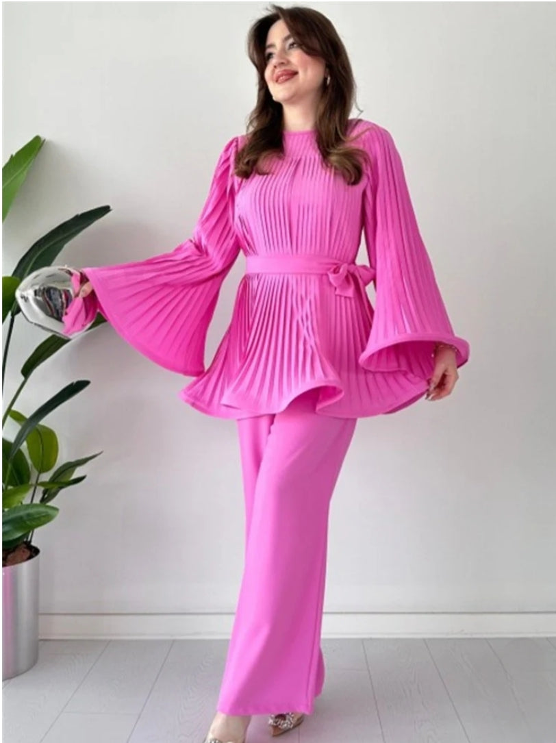 PINK PLEATED FROCK CO ORD SET