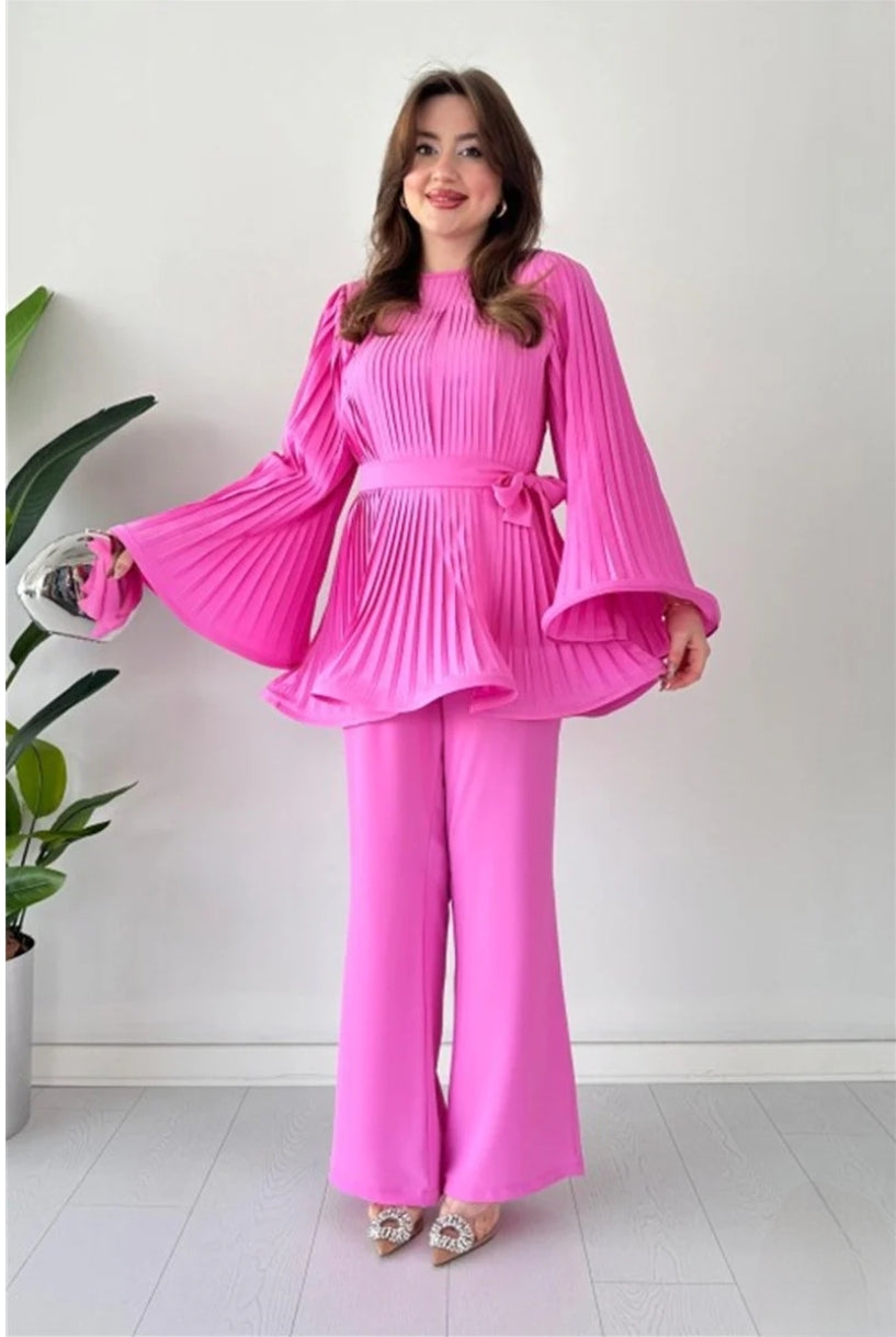 PINK PLEATED FROCK CO ORD SET