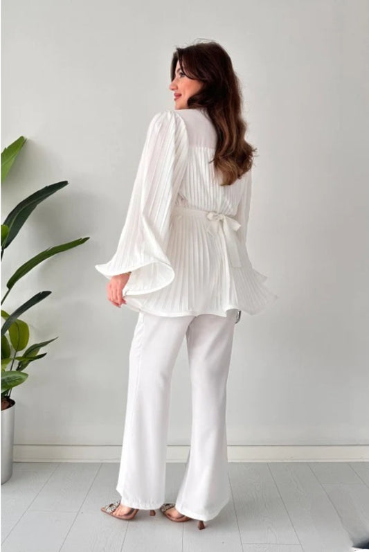 WHITE PLEATED FROCK CO ORD SET